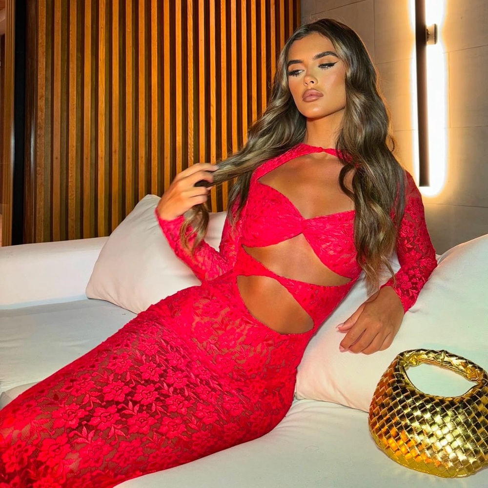 Stunning Red Lace Cutout Dress